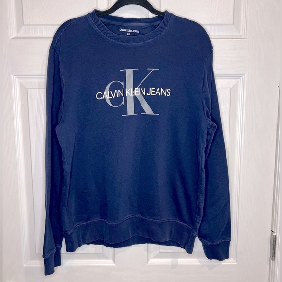 Calvin Klein Men's Mono Logo Crew Neck Sweatshirt - Navy Blue - Size Large - Picture 1 of 6